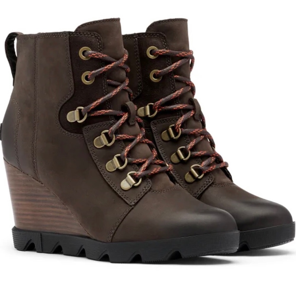 Sorel Joan Uptown Lace wedge booties. Blackened brown. Size 7. Never worn.